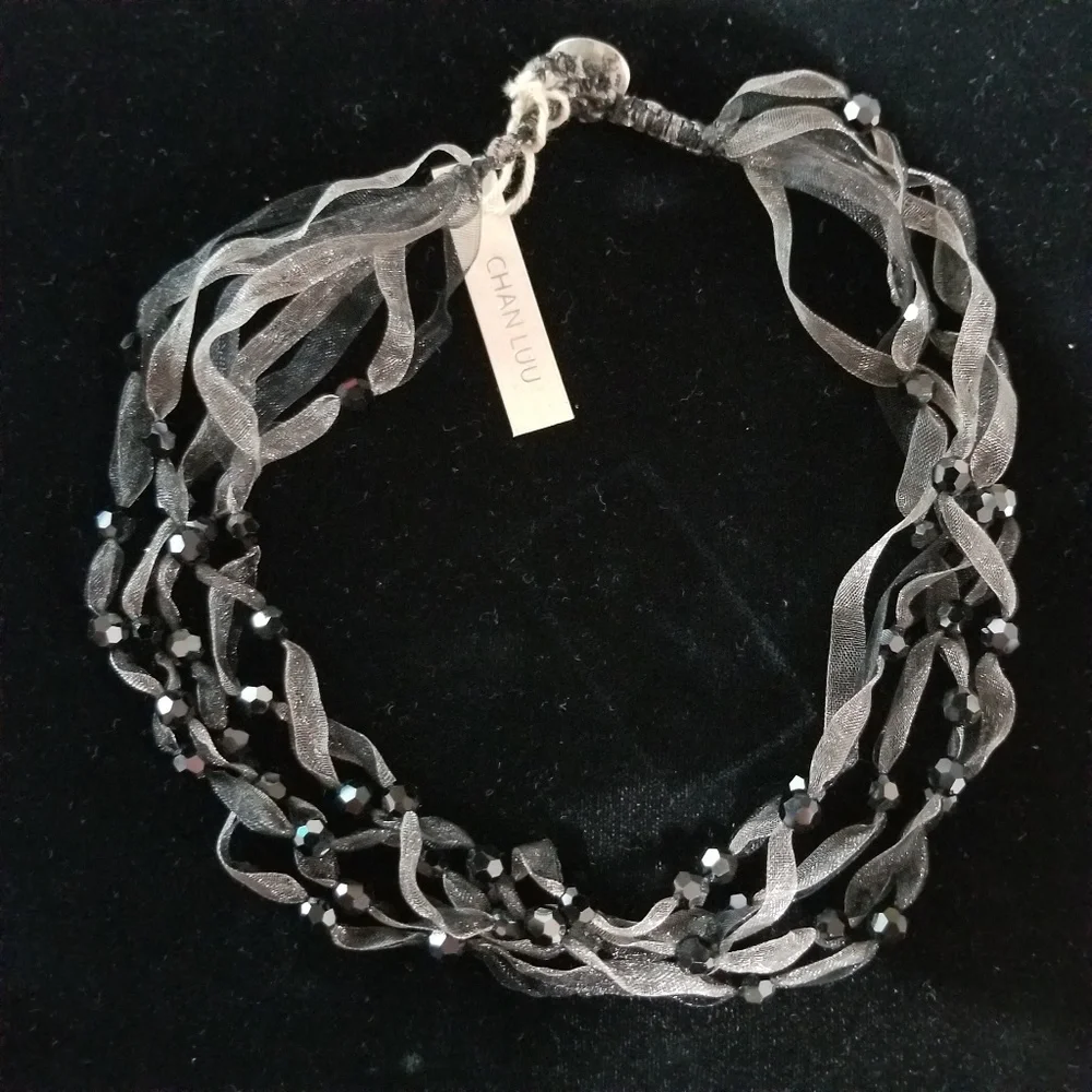 Chan Luu Black Multi-Strand Onyx Stone Silk Necklace